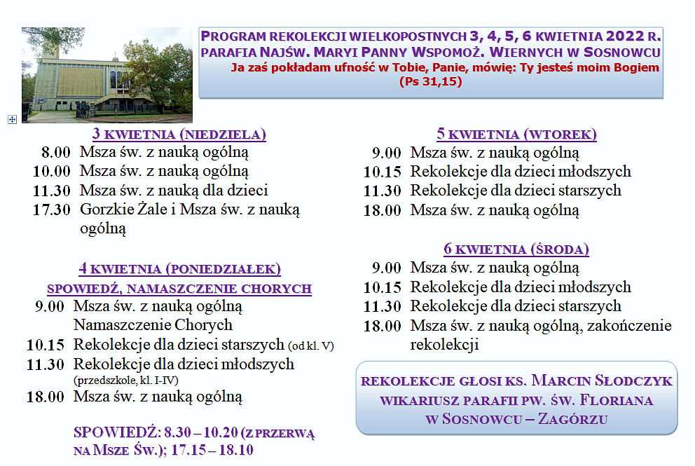 Plany na rekolekcje Plany na rekolekcje