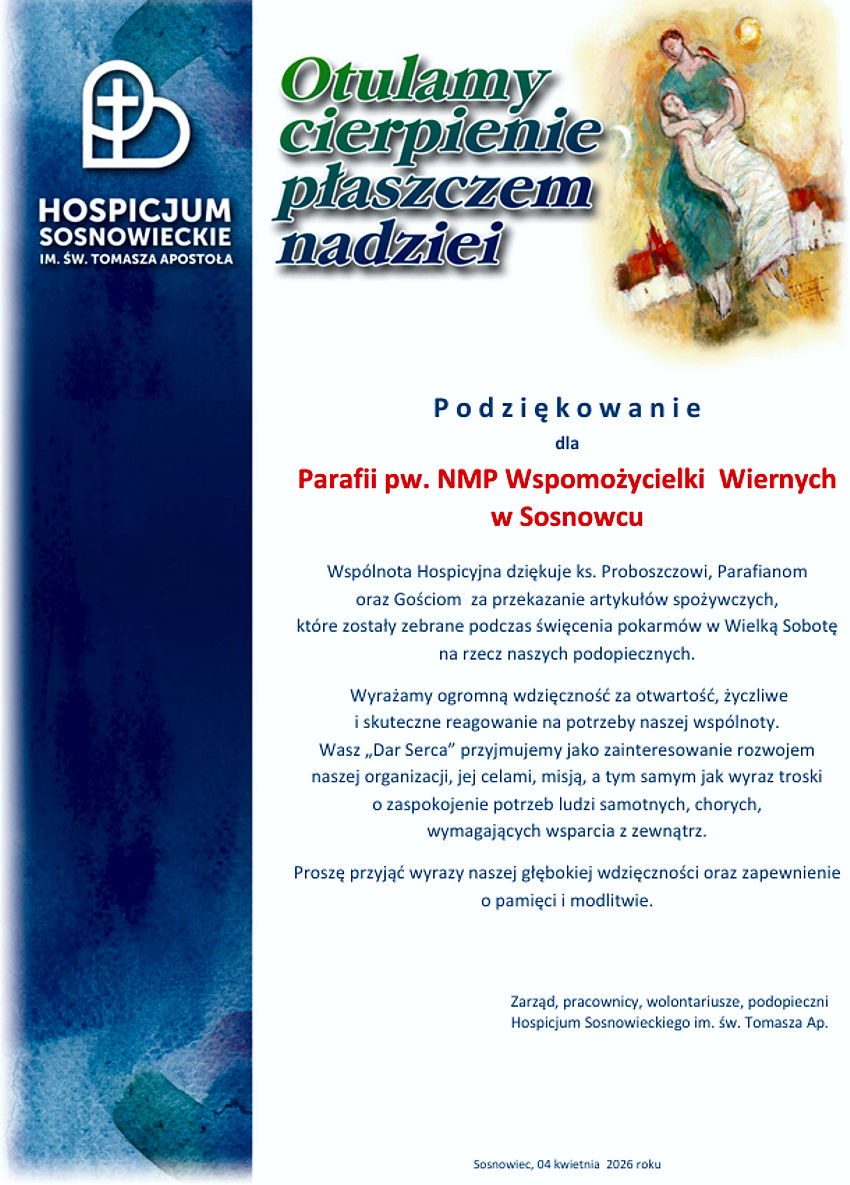 Podziękowanie z Hospicjum