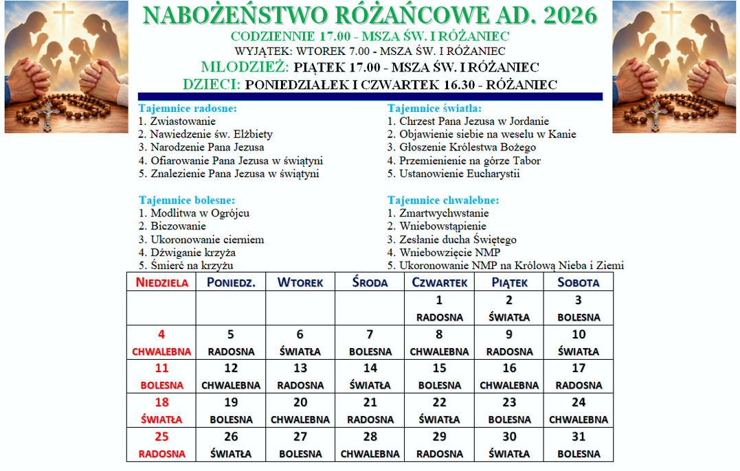 Różańcowy Kalendarz Tajemnic